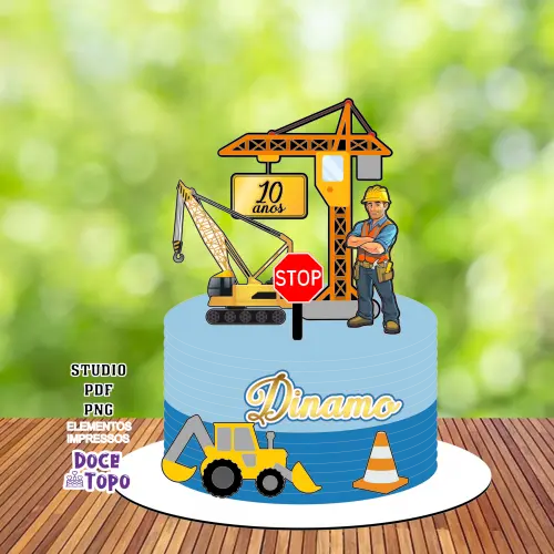 Topo de Bolo Construtor 02 Studio/PDF/PNG