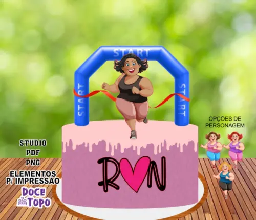 Topo de Bolo Corrida Mulher Studio/PDF/PNG