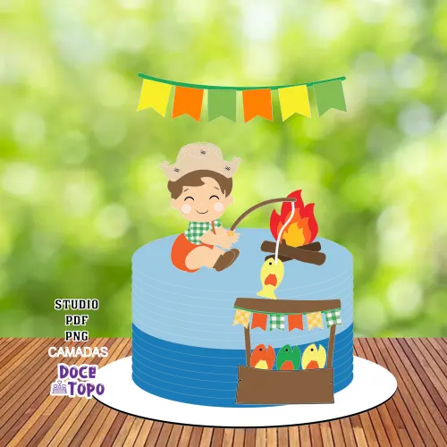 Topo de Bolo Baby Festa Junina Pescaria 01 Studio/PDF/PNG