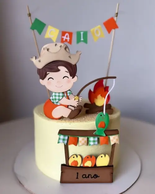 Topo de Bolo Baby Festa Junina Pescaria 01 Studio/PDF/PNG