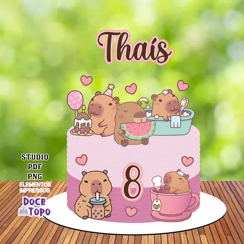 Topo de Bolo Capivara 04 Studio/PDF/PNG
