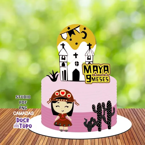 Topo de Bolo Festa Junina - Maria Bonita 01 Studio/PDF/PNG