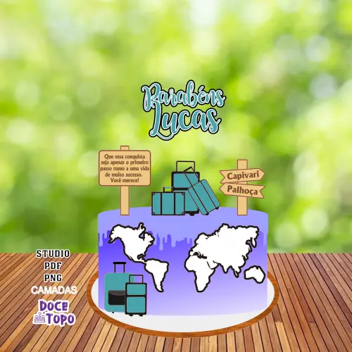 Topo de Bolo Viagem 01 Studio/PDF/PNG