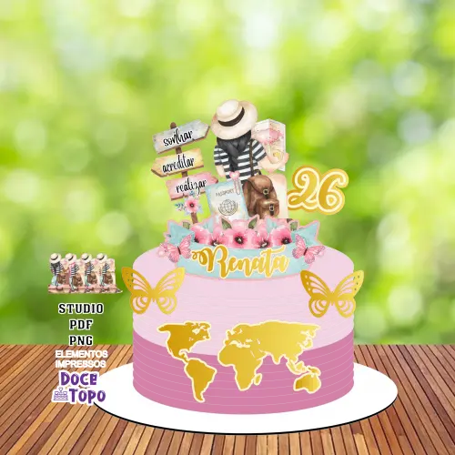 Topo de Bolo Viagem 02 Studio/PDF/PNG