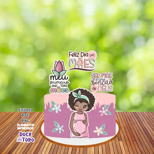 Topo de Bolo Dia das Mães 09 - Grávida Studio/PDF/PNG