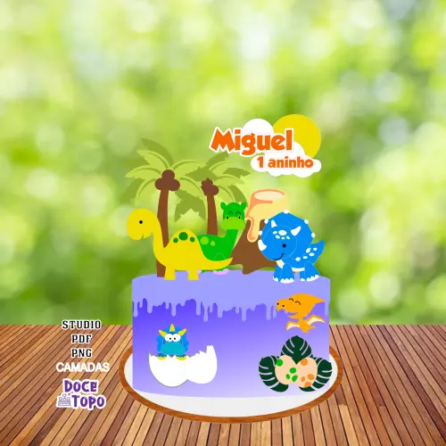 Topo de Bolo Dinossauros 01 Studio/PDF/PNG