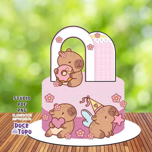 Topo de Bolo Capivara 05 Studio/PDF/PNG
