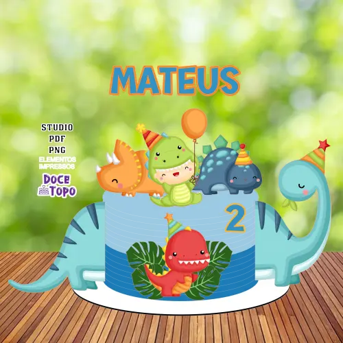 Topo de Bolo Dinossauros 13 Studio/PDF/PNG