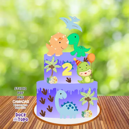 Topo de Bolo Dinossauros 14 Studio/PDF/PNG