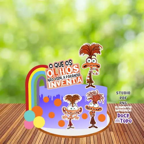 Topo de Bolo Divertidamente Ansiedade Studio/PDF/PNG