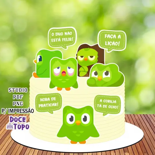 Topo de Bolo Duolingo Studio/PDF/PNG