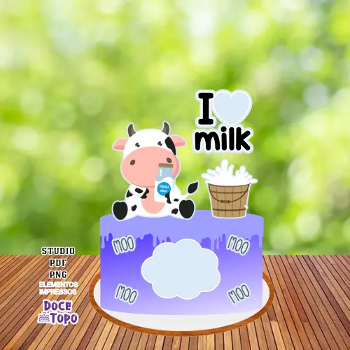 Topo de Bolo Eu Amo Leite 01 Studio/PDF/PNG