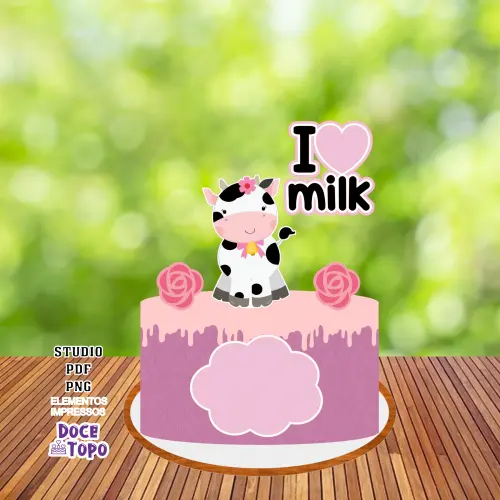 Topo de Bolo Eu Amo Leite 02 Studio/PDF/PNG