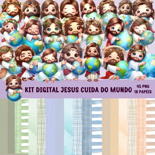 Kit Digital Png Jesus Cuida do Mundo 01