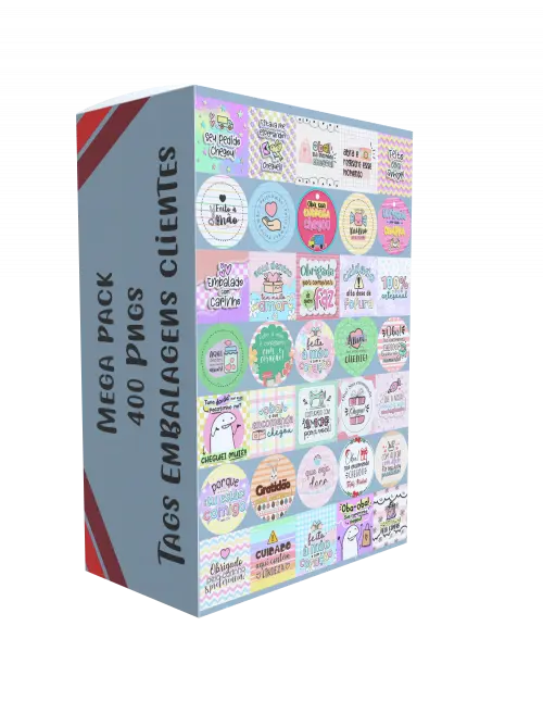 Kit Digital Png Mega Pack 400 Adesivos e Tags Embalagens Clientes