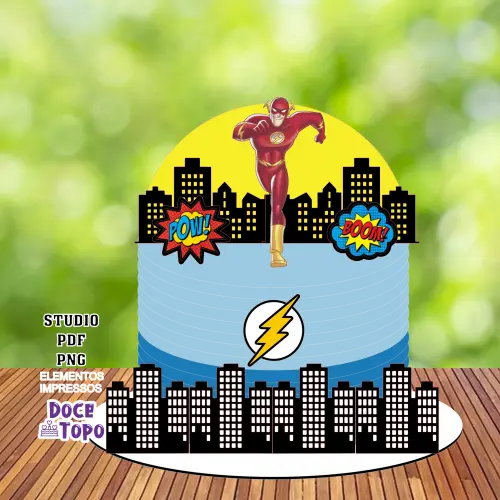 Topo de Bolo Flash 01 Studio/PDF/PNG