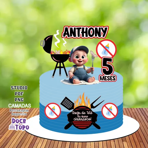Topo de Bolo Churrasco Bebê 01 Studio/PDF/PNG