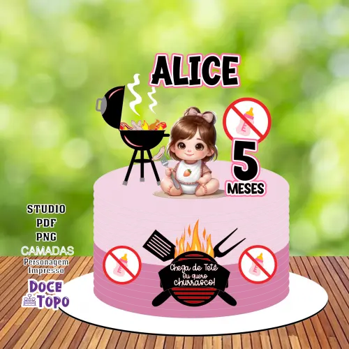 Topo de Bolo Churrasco Bebê 02 Studio/PDF/PNG