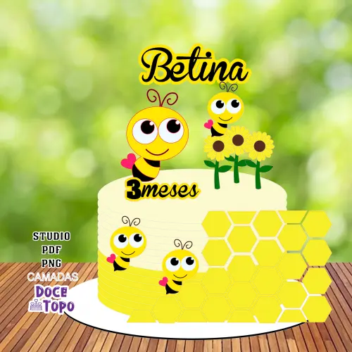 Topo de Bolo Abelhinha 08 Studio/PDF/PNG