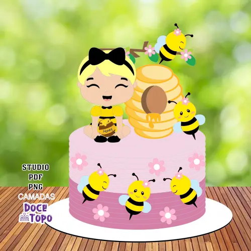 Topo de Bolo Abelhinha 19 Studio/PDF/PNG