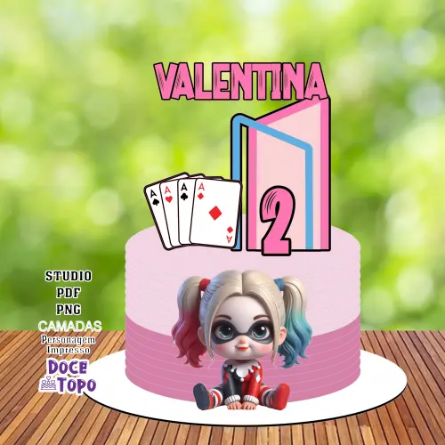 Topo de Bolo Arlequina 09 Studio/PDF/PNG