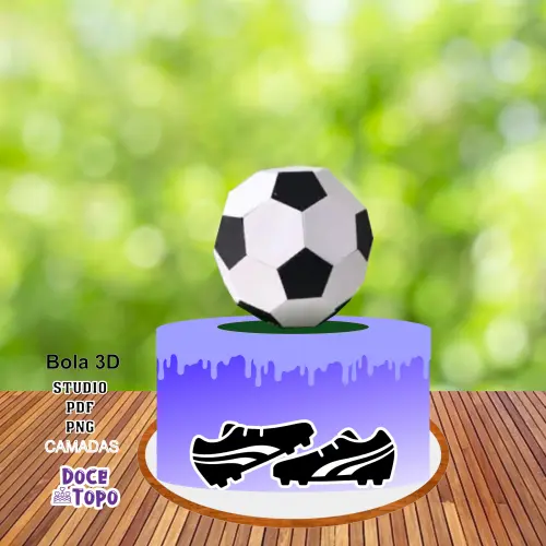 Topo de Bolo Futebol Bola 3D Studio/PDF/PNG