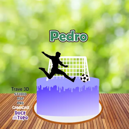 Topo de Bolo Futebol Trave 3D Studio/PDF/PNG