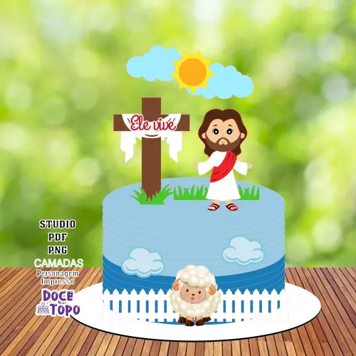 Topo de Bolo Cristão 12 - Ovelhinha Studio/PDF/PNG