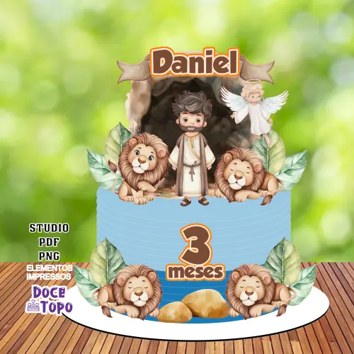 Topo de Bolo Cristão - Daniel na Cova dos Leões 02 Studio/PDF/P