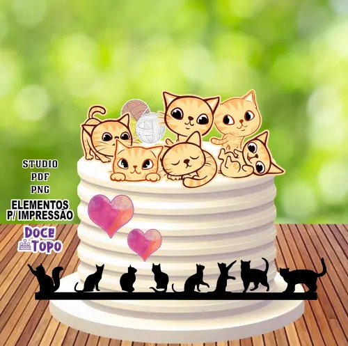 Topo de Bolo Gatinhos 02 Studio/PDF/PNG