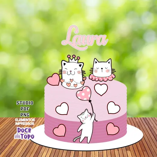 Topo de Bolo Gatinhos 04 Studio/PDF/PNG