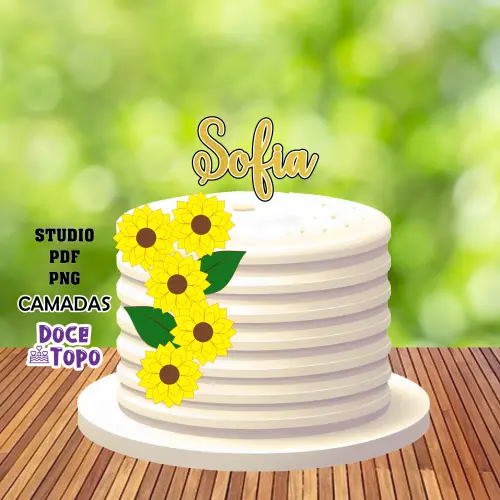 Topo de Bolo Girassol 01 Studio/PDF/PNG