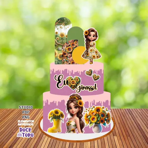 Topo de Bolo Girassol 02 Studio/PDF/PNG