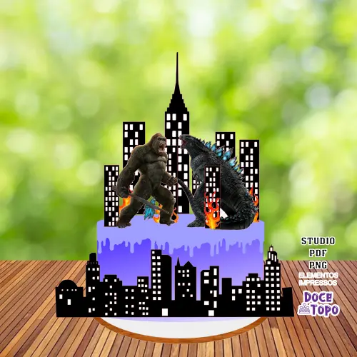 Topo de Bolo Godzilla vs Kong 01 Studio/PDF/PNG