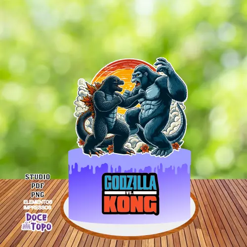 Topo de Bolo Godzilla vs Kong 02 Studio/PDF/PNG
