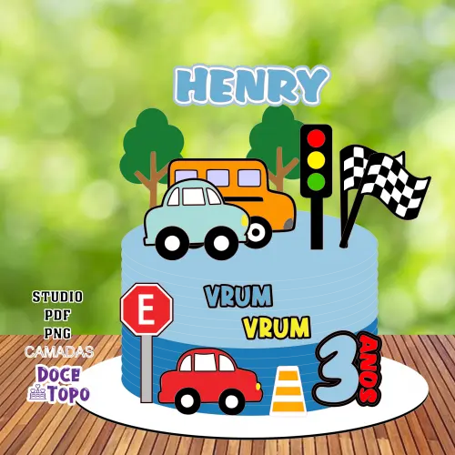 Topo de Bolo Carrinhos 07 Studio/PDF/PNG