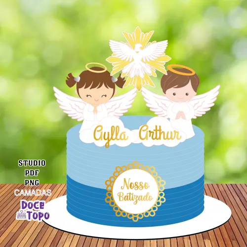 Topo de Bolo Batizado 10 Studio/PDF/PNG
