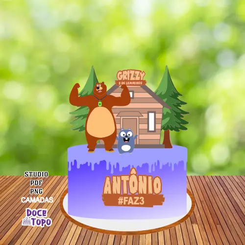 Topo de Bolo Grizzy e Os Lemmings 01 Studio/PDF/PNG