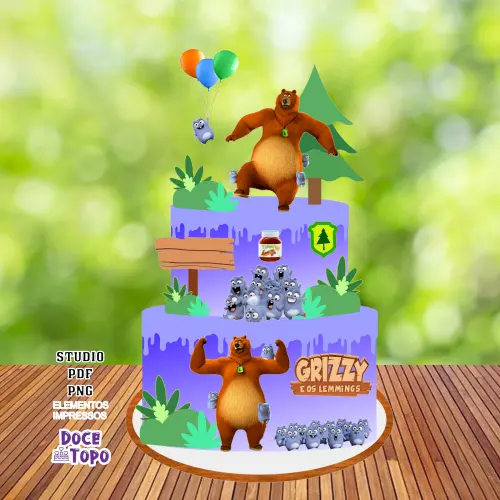 Topo de Bolo Grizzy e Os Lemmings 02 Studio/PDF/PNG