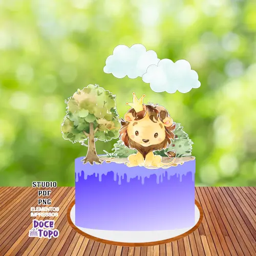 Topo de Bolo Leãozinho Aquarela Studio/PDF/PNG