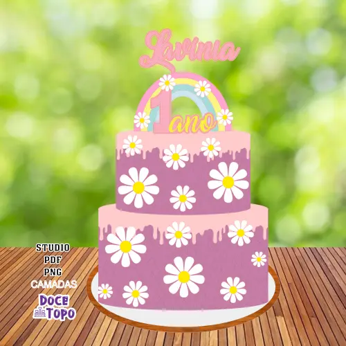 Topo de Bolo Margaridas 01 Studio/PDF/PNG