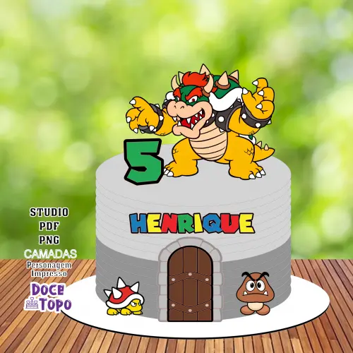 Topo de Bolo Mario Bros - Bowser 01 Studio/PDF/PNG