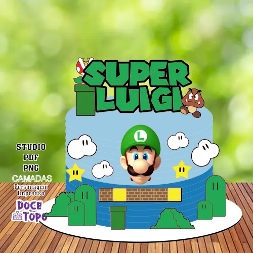 Topo de Bolo Mario Bros - Luigi 01 Studio/PDF/PNG