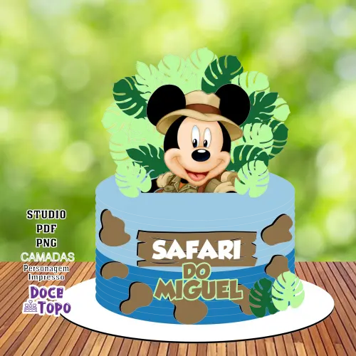Topo de Bolo Mickey Safari 01 Studio/PDF/PNG