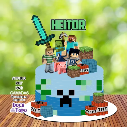 Topo de Bolo Minecraft 02 Studio/PDF/PNG