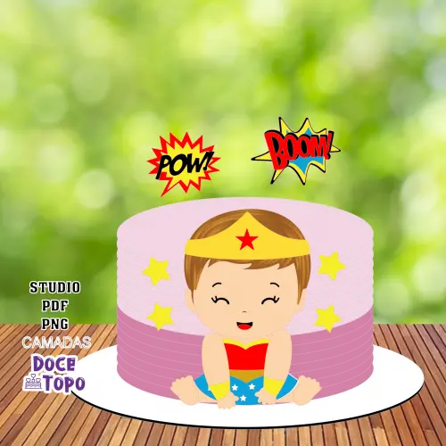 Topo de Bolo Mulher Maravilha 03 Studio/PDF/PNG