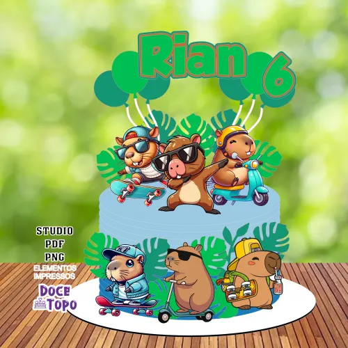 Topo de Bolo Capivara 07 Studio/PDF/PNG