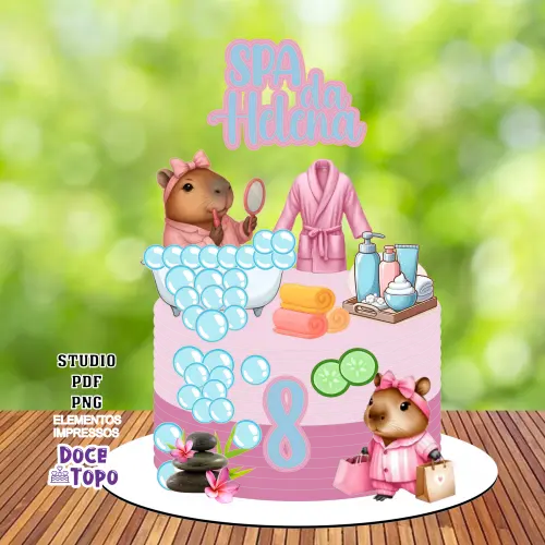 Topo de Bolo Capivara Spa Studio/PDF/PNG