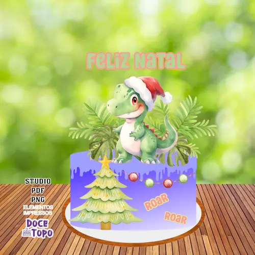 Topo de Bolo Natal Dino Studio/PDF/PNG