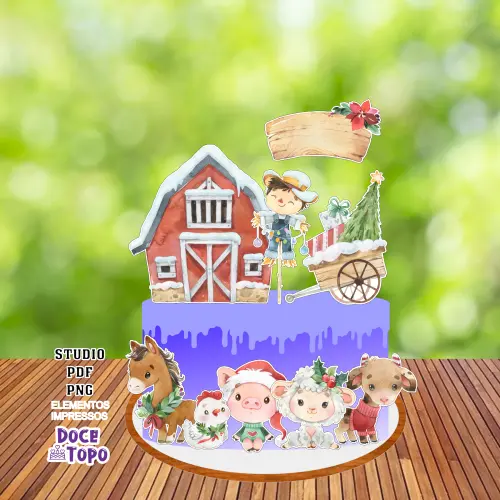 Topo de Bolo Natal Fazendinha Studio/PDF/PNG